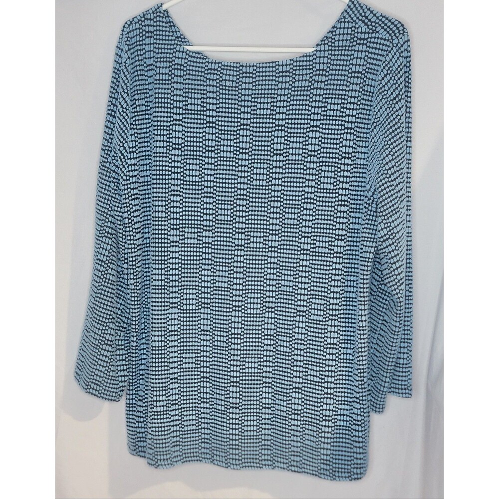 Habitat Womens XL Blue Black Print Long Sleeve Tunic Top Shirt Waffle Knit Soft